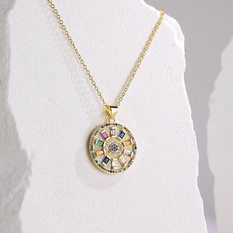 Evil Eye Anhänger Halskette Kupfer Vergoldet Bunte Zirkonia Schlüsselbein Kette Schmuck Für Damen