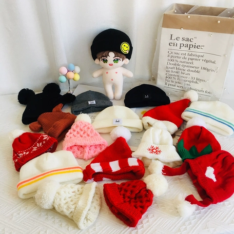 Mini Bonnets Tricotés Pour Poupées En Peluche Bonnet En Laine Smiley Flocons De Neige Accessoires Mignons
