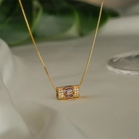 Heart Cylindrical Pendant Necklace Copper Micro Inlaid Zirconia Fashion Jewelry For Women Elegant Gift Accessory
