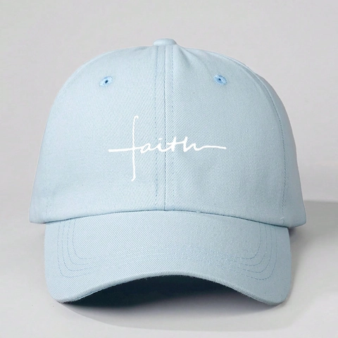 Berretto Da Baseball Con Ricamo Lettere Faith Cotone Lavato Regolabile Tesa Curva Cappello Casual Protezione Solare