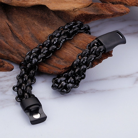 Herren Geflochtenes Kettenarmband 316L Edelstahl Industrieller Punk Stil Doppelreihig Ineinandergreifend Magnetverschluss