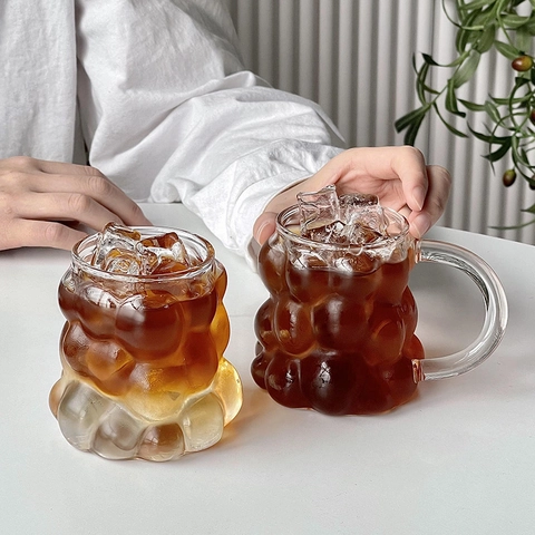 Taza De Vidrio Borosilicato Resistente Al Calor Textura Burbuja Uva Taza De Café Transparente Para Leche Latte