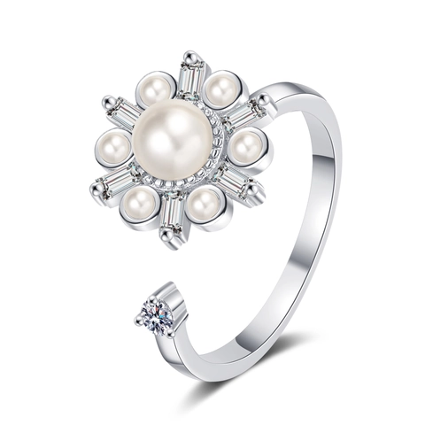 Rotating Spinner Rings For Women Copper Adjustable Fidget Ring With Zircon Opal Sunflower Snowflake Designs For Stress Relief