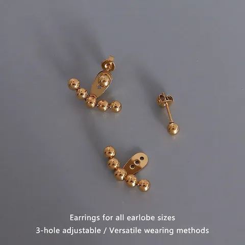Titanstahl Ear Jacket Ohrringe 18K Vergoldet Verstellbar Mehrloch Gebogene Perlen Minimalistischer Geometrischer Schmuck