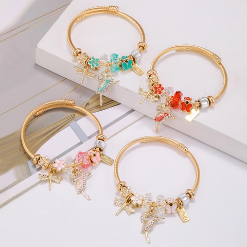 Bracciale Con Ciondoli Ballerina Di Danza Classica In Acciaio Inossidabile Braccialetto Regolabile Perline Resina Lega Pendente
