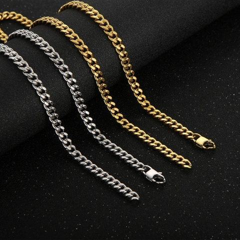 Cuban Link Chain Necklace Titanium Steel Polished Hip Hop Fashion Jewelry For Men And Women Silver Gold Color