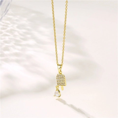 Collar Con Colgante De Helado Acero Inoxidable Circonita Bañado En Oro Joyas De Estilo Verano Para Mujer