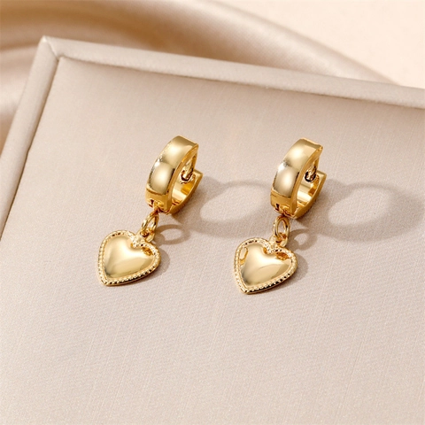 Geometric Dangle Hoop Earrings Stainless Steel Heart Leaf Feather Triangle Charm Vintage Hip Hop Gold Plated Jewelry