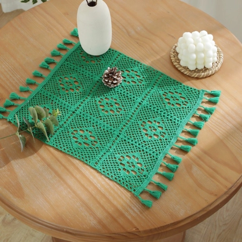 Tovaglietta in Cotone all'Uncinetto Fatta a Mano Sottopiatto a Scacchi Intagliato Con Nappe Tovaglietta Rettangolare Decorativa per Tavolo da Pranzo Accessorio Fotografico