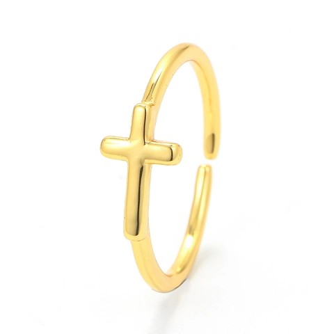 Minimalist Cross Open Adjustable Ring Copper With Zircon For Men Women Fashion Jewelry Accessory Gold Silver Plated