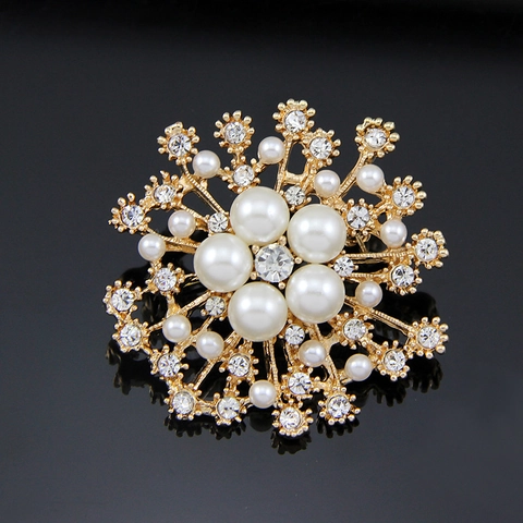 Spilla Elegante A Forma Di Fiore Di Fiocco Di Neve Con Lega Perla Artificial Sintetica E Strass Per Donne Accessori Per Abbigliamento