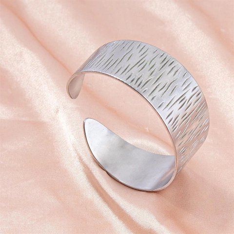 Bracciale A Polsino In Acciaio Inossidabile Per Donna Largo Regolabile A Forma Di C Moda Gioielli Geometrici Testurizzati