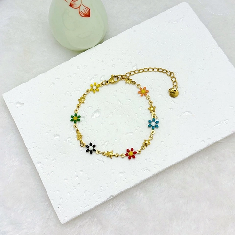 Bracelet Breloque Marguerite Étoile Acier Inoxydable Émail Bijoux Mode Style Ins Pour Femmes Double Face