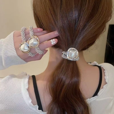 Élastique À Cheveux Élégant En Künstliche Perles Rétro Alliage Strass Support Queue De Cheval Pour Femmes