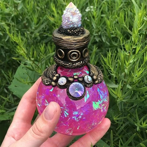 Fantasy Retro Magische Maan Toverdrank Fles Hars Ornament Glitter Strass Zeemeermin Toverdrank Handwerk Tafeldecoratie Voor Thuis
