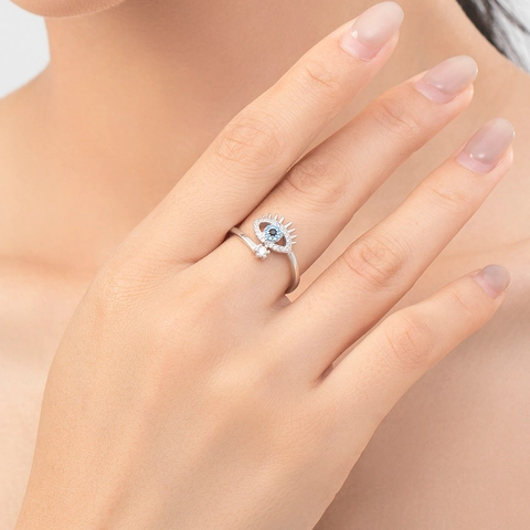 925 Sterling Silber Böser Blick Ring Für Damen Eleganter Verstellbarer Offener Ring Mit Zirkonia Schutzamulett Schmuck