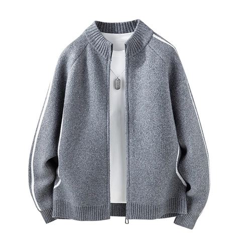 Herren Strickjacke Mit Reißverschluss Stehkragen Lässige Langarm Pullover Mit Streifen Design