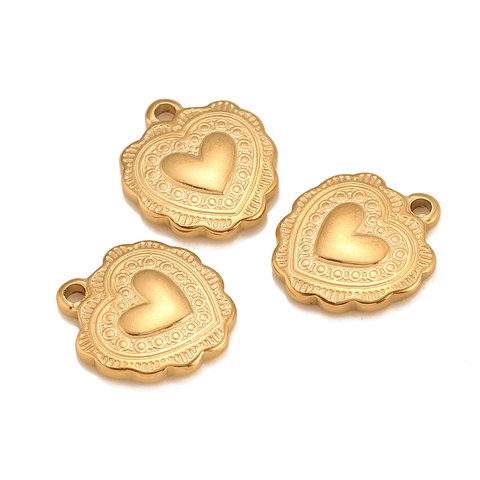 Vintage Embossed Heart Pendants 304 Stainless Steel Charms DIY Jewelry Making Bracelet Necklace Vacuum Plated