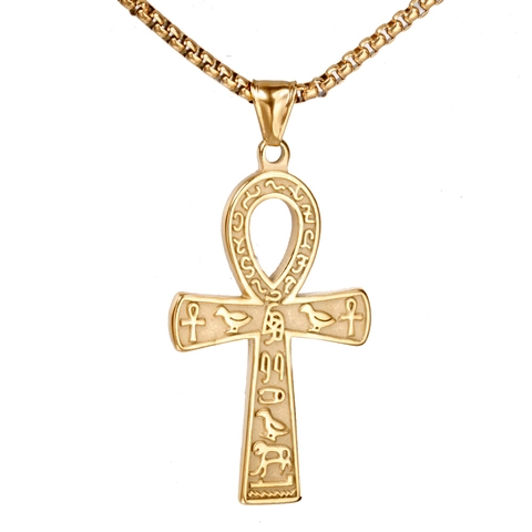 Collana Con Ciondolo Croce Ankh Antico Egitto Acciaio Inossidabile Incisione Geroglifica Gioielli Moda Hip Hop Da Uomo
