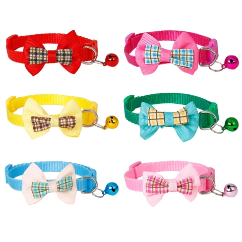 Adjustable Pet Collar With Plaid Bow And Bell For Cats Small Dogs Nylon Cute Cartoon Style Multi Colors