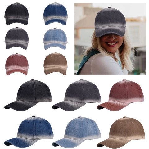 Berretto Da Baseball In Denim Vintage Sfumato Ombre Lavato Retro Regolabile Protezione Solare Cappello Sportivo All'aperto