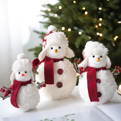 Pupazzi Di Neve Di Peluche Natalizi Ornamenti Da Scrivania Decorazioni Invernali Tessuto Morbido Bianco Rosso
