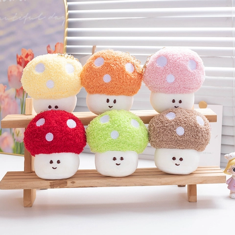 Portachiavi In Peluche A Fungo Ciondolo Giocattolo Morbido Con Faccina Sorridente E Pois Per Accessori Borsa Regalo