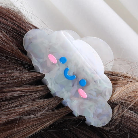 Molletta Per Capelli Simpatica Forma Nuvola Acetato Trama Marmo Faccina Sorridente Per Acconciature Donne Ragazze Accessorio