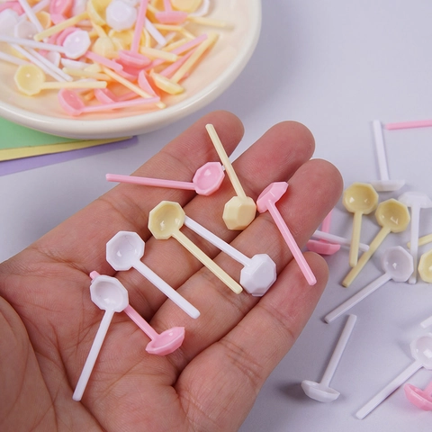 Miniature Plastic Spoon Dollhouse Kitchen Accessories Pretend Play Toy Macaron Color Small Model For DIY Craft