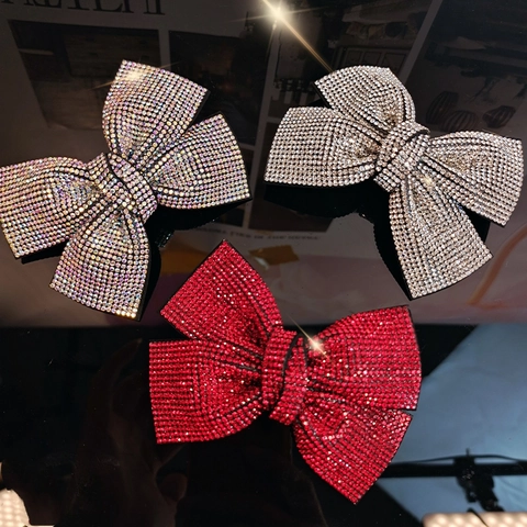 Große Schleife Strass Haarspange Funkelnd Mode Feder Haarnadel Elegant Kopfschmuck Accessoire Für Frauen Und Mädchen