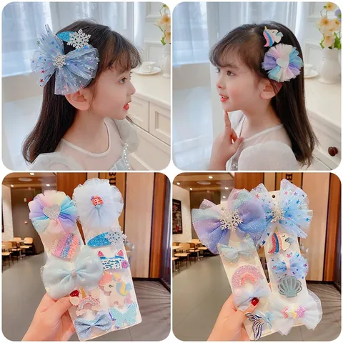 Pinzas Para El Pelo Niñas Lazos Tul Purpurina Copo De Nieve Unicornio Arcoíris Accesorios Para El Cabello Princesa Fiesta