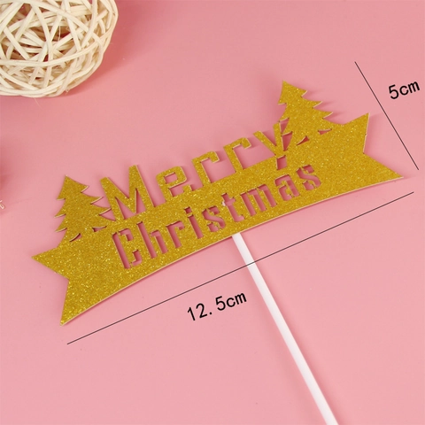 Διακοσμητικά Τούρτας Merry Christmas με Γκλίτερ Χρυσό Κόκκινο Κέρατα Ελαφιού Χριστουγεννιάτικο Δέντρο Είδη Διακόσμησης για Πάρτι