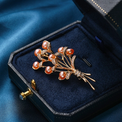 Französische Vintage Weizenähre Kupfer Brosche Natürliche Süßwasserperle Strass Elegante Anzug Nadel Corsage Für Damen Geschenk