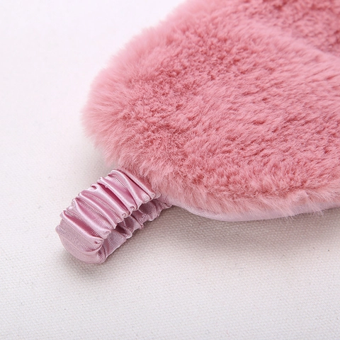 Plush Sleep Eye Mask Faux Fur And Faux Satin Satin Blackout Soft Breathable For Travel Nap Comfortable Elastic Strap