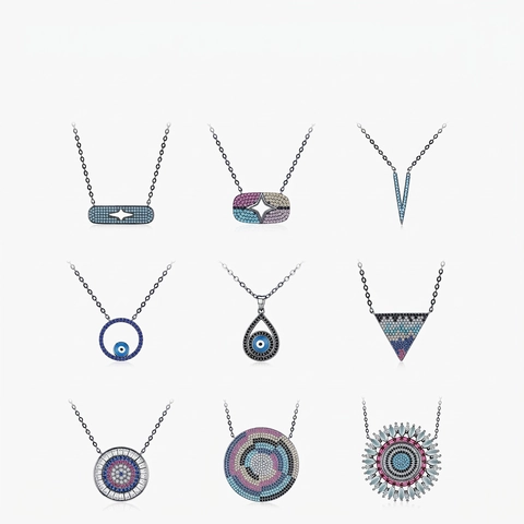 925 Sterling Silber Böser Blick Geometrischer Anhänger Halskette Schwarz Plattiert Dunkler Stil Schlüsselbein Schmuck