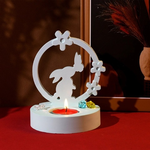Rabbit Butterfly Candle Holder Silicone Mold DIY Handmade 3D Floral Candlestick Stand Casting Tool