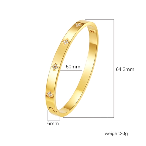 Stainless Steel Bangle Bracelet For Women 18K PVD Gold Plated Cubic Zirconia Hinge Cuff Geometric Trendy Jewelry