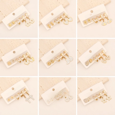 Gold Plated Stainless Steel Earrings Rhinestone Butterfly Heart Star Moon Dainty Stud Hoop Fashion Jewelry For Women