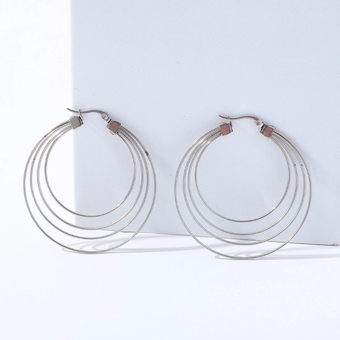 Orecchini A Cerchio Multistrato Stile Francese Acciaio Inossidabile Geometrico Tondo Cerchio Per Donna Gioielli Moda