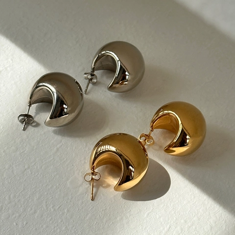 Chunky Teardrop Creolen 18K Vergoldeter Edelstahl Hochglanzpoliert C-Förmig Retro Minimalistisch Für Damen