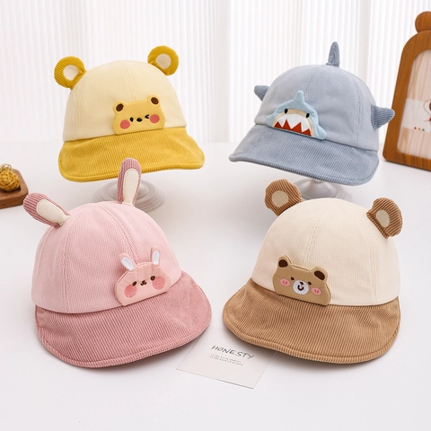 Cappello Alla Pescatora In Velluto A Coste Per Bambini Animali Carini Orecchie Squalo Coniglio Orso