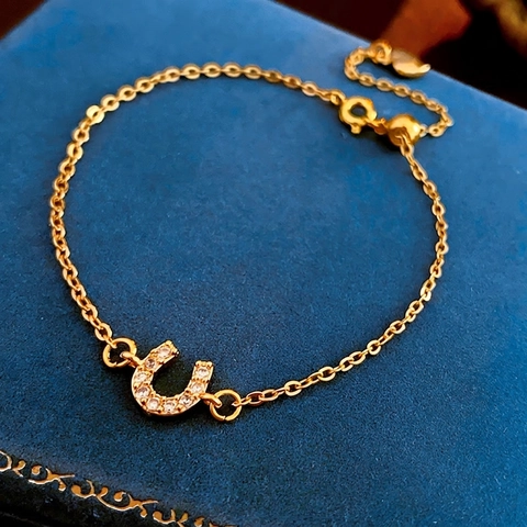Bracciale A Ferro Di Cavallo In Rame Placcato Oro Con Zirconia Chiusura Scorrevole Regolabile Ciondolo Cuore Gioielli Per Donne