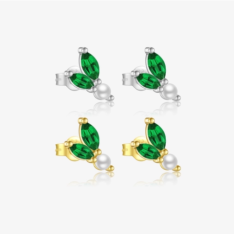 Orecchini a Bottone a Foglia in Argento Sterling 925 Con Perla Artificiale E Strass Verde Gioielli Semplici Stile Coreano Donna