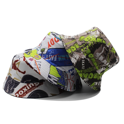 Bucket Hat Baumwolle Polyester Street Graffiti Tropischer Druck Sonnenschutz Faltbare Fischerhut Für Herren Damen