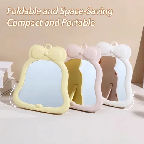 Miroir De Maquillage De Bureau Nœud Papillon Haute Définition Plastique Verre Miroir Pliable Pour Filles Salle De Bain
