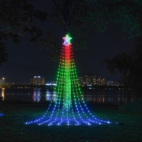 Luces De Navidad Cascada LED RGB Dreamcolor Estrella Árbol USB Control Por Aplicación Decoración Jardín Exterior