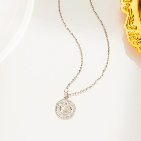 Collar Colgante Corona Redonda Chapado En Oro Acero Inoxidable Zirconia Joyería Moda Para Mujer Elegante Minimalista
