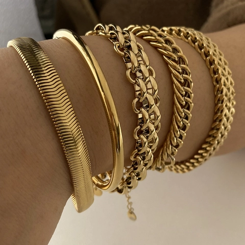 Minimalist Stainless Steel Bracelet Bangle For Women Waterproof PVD Gold Silver Plated Snake Cuban Chain Punk Fashion Jewelry