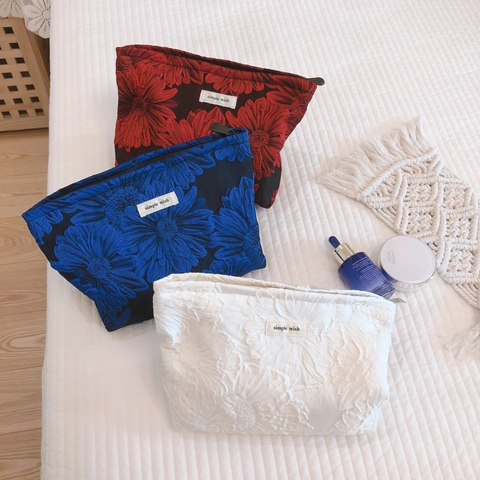 Grote Florale Jacquard Make-Up Tas Canvas Cosmetische Organizer Toilettas Voor Vrouwen Reizen Opslag Clutch