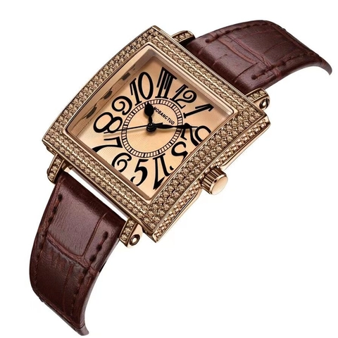 Reloj De Cuarzo Cuadrado Para Mujer Con Incrustaciones De Diamantes De Imitación Números Árabes Correa Cuero Cocodrilo
